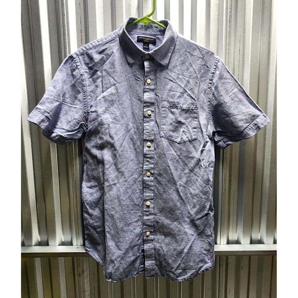Banana Republic Linen Slim Fit Button Up Short Sleeve Men's Shirt Size M